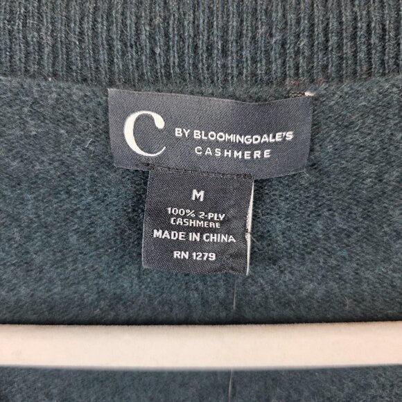 C by Bloomingdale's Cardigan Sweater Womens Medium Dark Green Cashmere Button Up - Picture 3 of 10